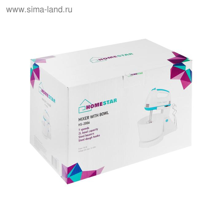 Миксер HOMESTAR HS-2006, стационарный, 150 Вт, 2 л, 7 скоростей, бело-бирюзовый Миксер HOMESTAR HS-2006, стационарный, 150 Вт, 2 л, 7 скоростей, бело-бирюзовый