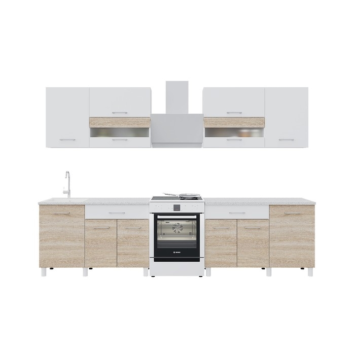 Кухонный гарнитур Тренд 2400, Белый/Сонома/Белый Кухонный гарнитур Тренд 2400, Белый/Сонома/Белый