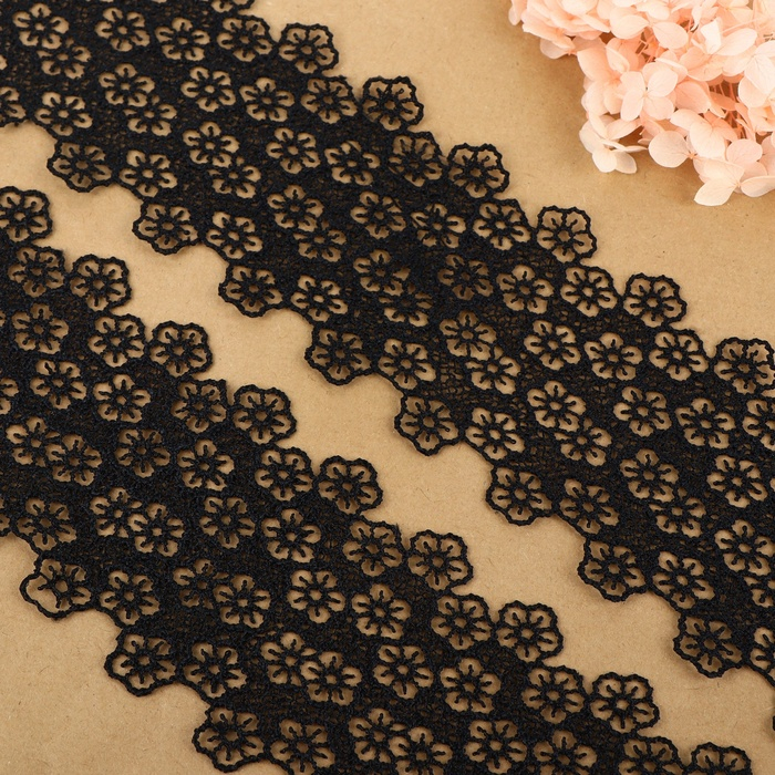 Кружево гипюровое, 80 мм &times; 6,8 &plusmn; 0,5 м, цвет чёрный