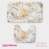 Коврики для ванной и туалета Доляна &laquo;Ракушки&raquo;, 2 шт: 45&times;36 см, 75&times;44 см