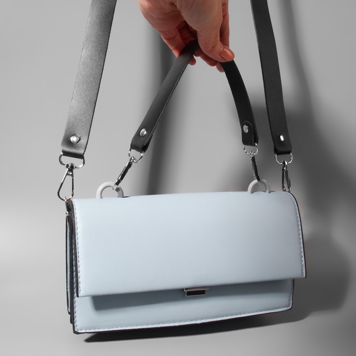 Ручка для сумки из натуральной кожи, с карабинами, 30 ± 2 см × 2,5 см, цвет чёрный/серебряный Ручка для сумки из натуральной кожи, с карабинами, 30 ± 2 см × 2,5 см, цвет чёрный/серебряный