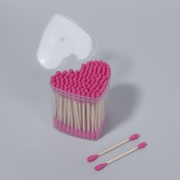 Ватные палочки на деревянной основе &laquo;Сердце&raquo;, 7 см, 112 шт, в пластиковом органайзере, цвет розовый