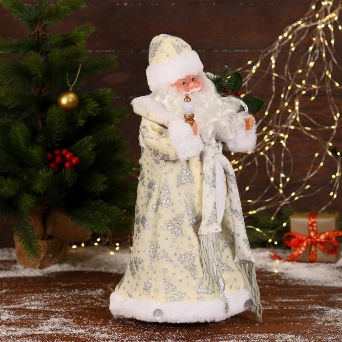 Дед Мороз Дед Мороз "В белой шубке с подарками" двигается, с подсветкой, 43 см
