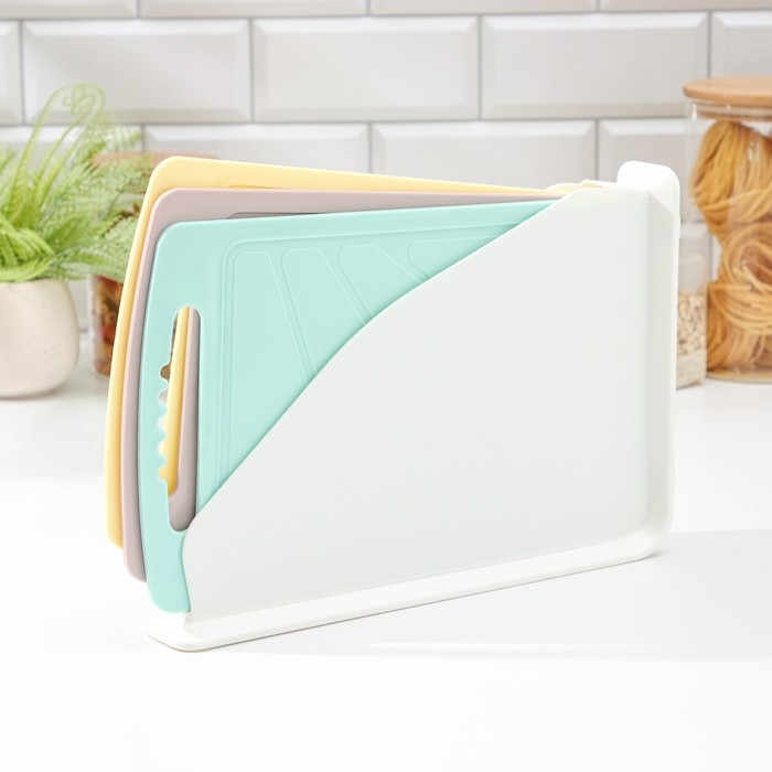 Набор досок разделочных на подставке, 3 шт, 32×20 см, цвет белый Набор досок разделочных на подставке, 3 шт, 32×20 см, цвет белый