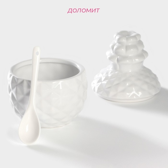 Банка для хранения сыпучих продуктов с ложкой Доляна &laquo;Ананас&raquo;, 300 мл, 10&times;14,5 см, керамическая, цвет белый