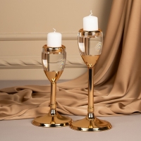 Подсвечник металл, стекло на 1 свечу &laquo;Безмятежность&raquo; цвет золото 11 х 11 х 21 см