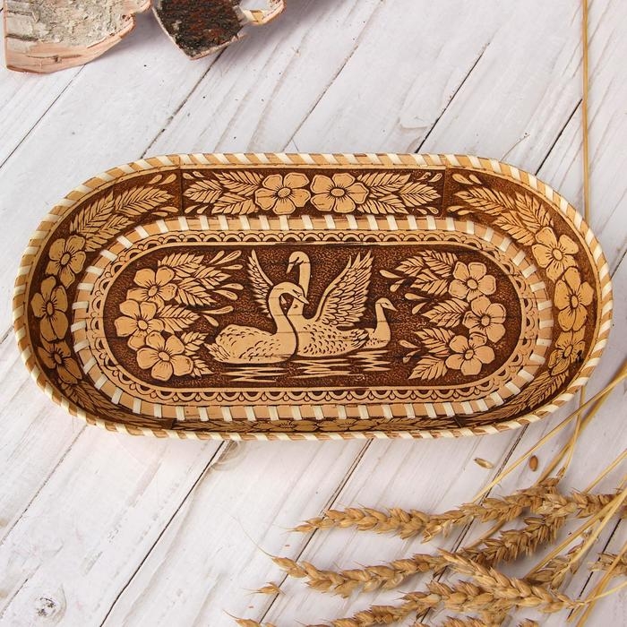 Тарелка «Лебедь», овальная, береста Тарелка «Лебедь», овальная, береста