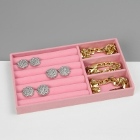 Подставка для украшения 3 ячейки и 6 полос для колец, флок, 21&times;12,3&times;2,5 см, цвет розовый