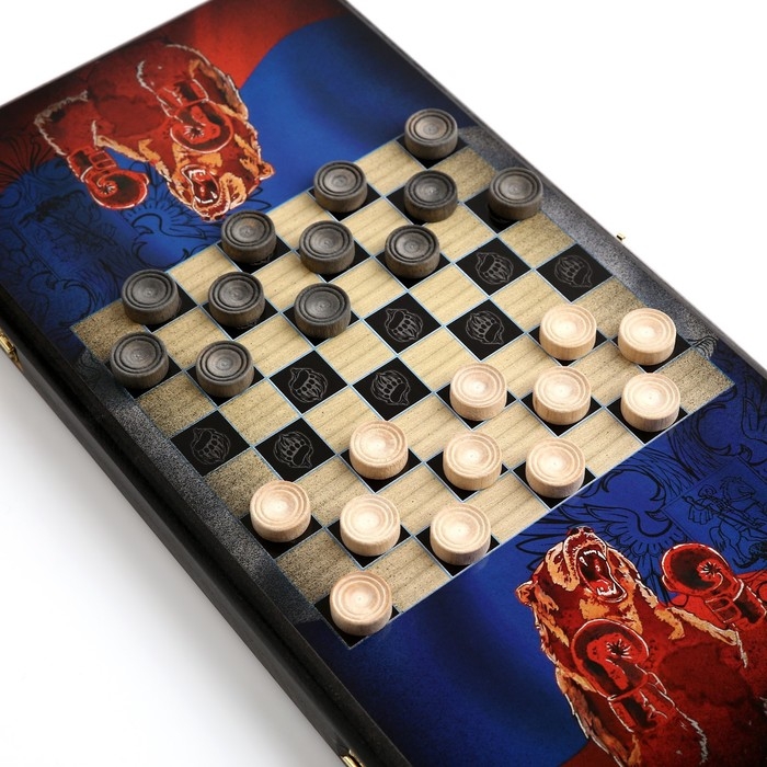 Нарды деревянные большие, настольная игра Нарды деревянные большие, настольная игра "Медведь", 40 x 40 см, с полем для игры в шашки