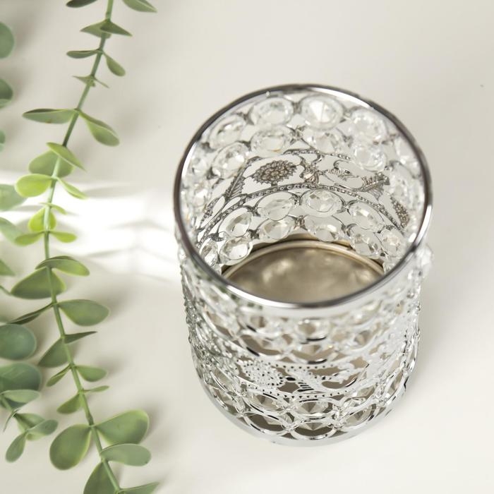 Подсвечник металл, стекло на 1 свечу Подсвечник металл, стекло на 1 свечу "Кристаллы и подсолнухи" серебро 13х9х9 см