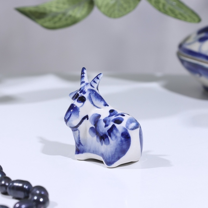 Сувенир гжель «Коза», бело-синий,керамика, Сувенир гжель «Коза», бело-синий,керамика,