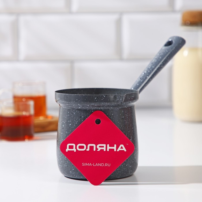 Турка Доляна &laquo;Мрамор грэй&raquo;, 450 мл, d=9 см, 20&times;9&times;14 см, пластиковая ручка, антипригарное покрытие, индукция, цвет серый