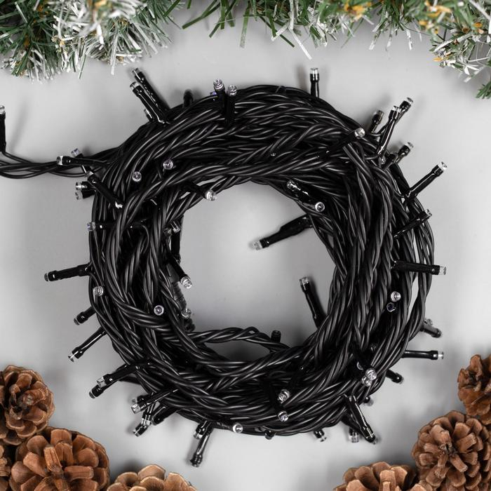 Гирлянда &laquo;Нить&raquo; 10 м, IP44, УМС, тёмная нить, 100 LED, свечение синее, 220 В