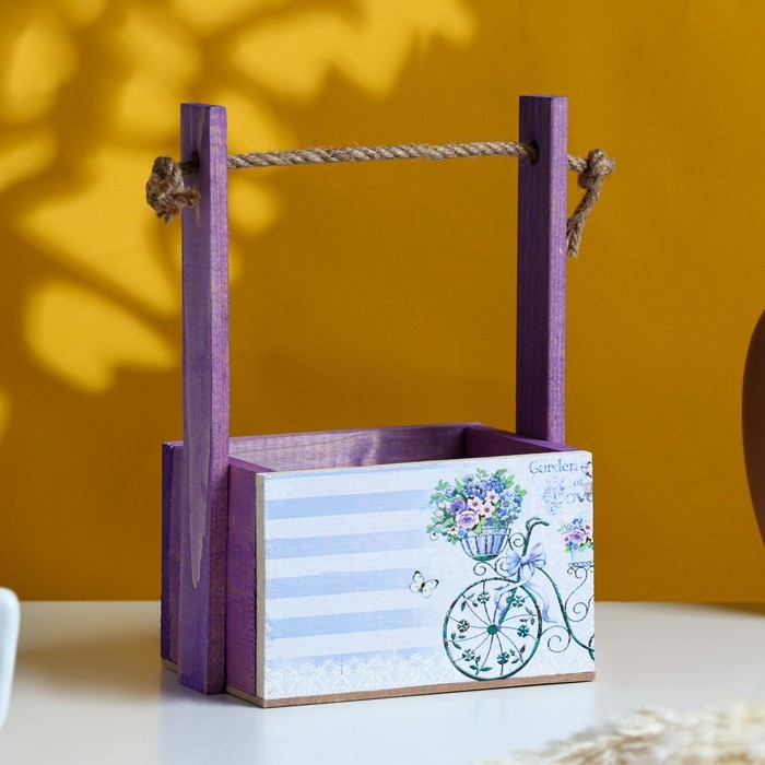 Кашпо деревянное, 15&times;12&times;8.5(25) см "Пауль и Любовь. Прованс, велосипед", с принтом