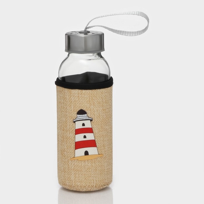 Бутылка для воды стеклянная в чехле &laquo;У моря&raquo;, 300 мл, h=17,5 см, рисунок МИКС