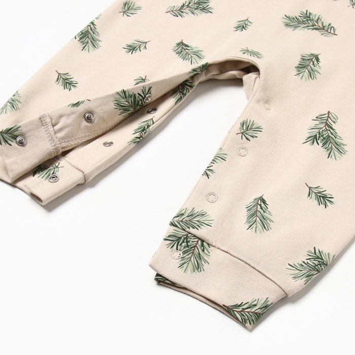 Комбинезон  с шапочкой Крошка Я "Еловые веточки", рост 62-68 см, бежевый