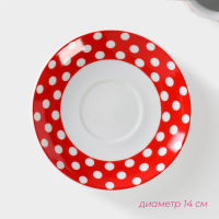 Чайная пара Доляна &laquo;Горох&raquo;, 2 предмета: чашка 210 мл, блюдце d=14 см, цвет красный