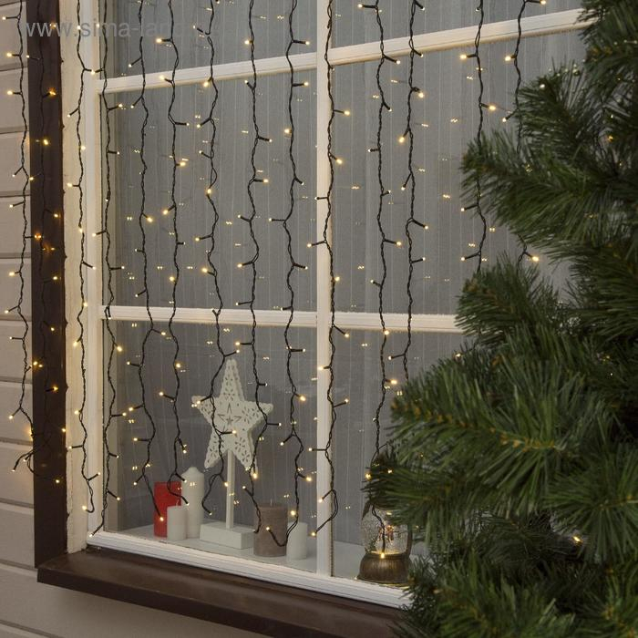 Гирлянда &laquo;Занавес&raquo; 2 &times; 1.5 м, IP44, УМС, тёмная нить, 360 LED, свечение тёплое белое, 220 В
