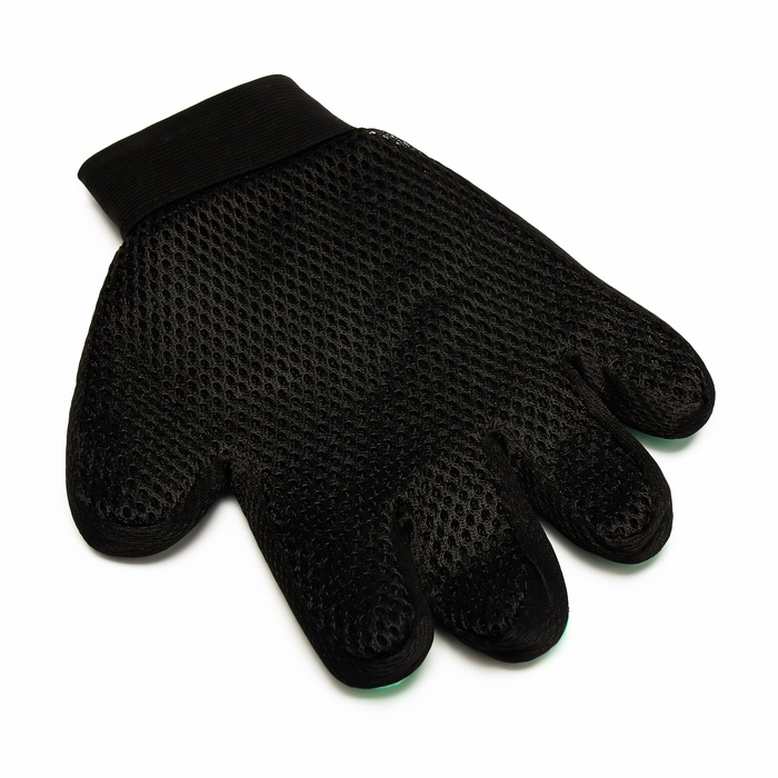 Перчатка-щетка для шерсти на левую руку из неопрена с удлиненными зубчиками, зелёная Перчатка-щетка для шерсти на левую руку из неопрена с удлиненными зубчиками, зелёная