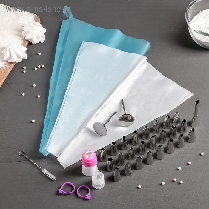 Набор кондитерский, 34 предмета: 26 насадок d=1,7, h=3 см, 2 адаптера, 2 гвоздя 3×6,5, 2 зажима Набор кондитерский, 34 предмета: 26 насадок d=1,7, h=3 см, 2 адаптера, 2 гвоздя 3×6,5, 2 зажима