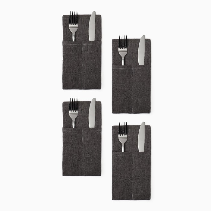Набор конвертов для приборов Home collection graphite-4 шт, 22х10см, 100%лён Набор конвертов для приборов Home collection graphite-4 шт, 22х10см, 100%лён