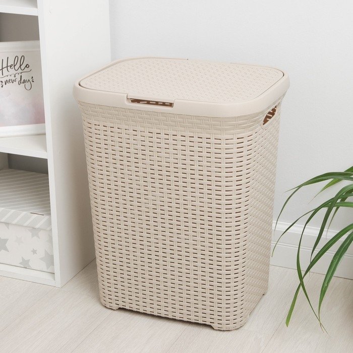 Корзина бельевая с крышкой «Ротанг», 60 л, 34×44×55 см, цвет латте Корзина бельевая с крышкой «Ротанг», 60 л, 34×44×55 см, цвет латте