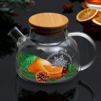 Новый год. Чайник заварочный стеклянный с бамбуковой крышкой «Аромат праздника», 600 мл Новый год. Чайник заварочный стеклянный с бамбуковой крышкой «Аромат праздника», 600 мл