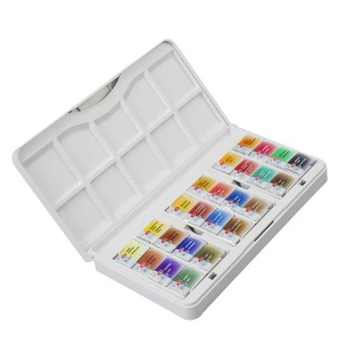 Акварель художественная в кюветах, 24 цвета х 2.5 мл, ЗХК Акварель художественная в кюветах, 24 цвета х 2.5 мл, ЗХК "Санкт-Петербург", пластиковая палитра, 1942017