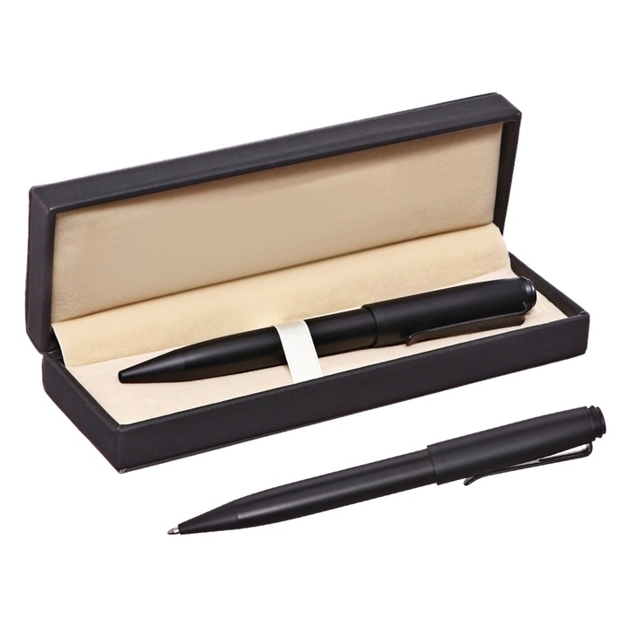 Ручка подарочная шариковая в кожзам футляре поворотная Статус корпус черный Ручка подарочная шариковая в кожзам футляре поворотная Статус корпус черный