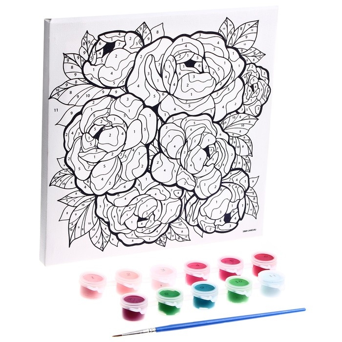 Картина по номерам на холсте с подрамником &laquo;Букет пионов&raquo;, 20 х 20 см