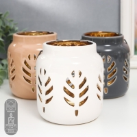 Подсвечник керамика на 1 свечу "Фонарь. Листья" внутри золото МИКС 11,5х9,5х9,5 см