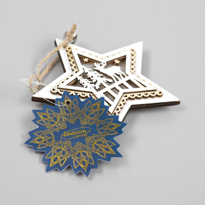 Ёлочная игрушка &laquo;Звезда с оленем&raquo;, от батареек, свечение тёплое белое