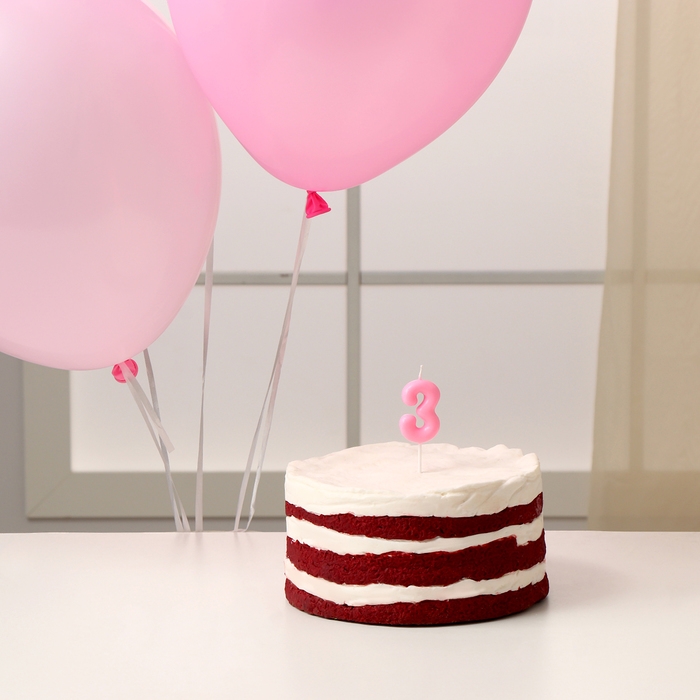 Свечи для торта + 5 шаров, цифра 3, розовая Свечи для торта + 5 шаров, цифра 3, розовая