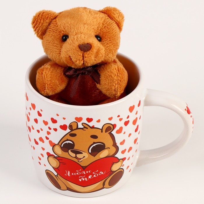Набор &laquo;Люблю тебя&raquo;, игрушка в кружке, мишка, цвет МИКС