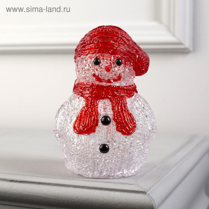 Светодиодная фигура &laquo;Снеговичок в шапке&raquo; 7 &times; 15 &times; 7 см, акрил, 8 LED, батарейки ААх2 (не в комплекте), свечение белое