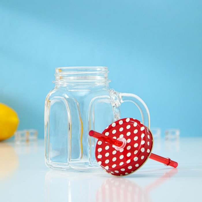 Кружка стеклянная с крышкой Homemade, 450 мл, цвет красный Кружка стеклянная с крышкой Homemade, 450 мл, цвет красный