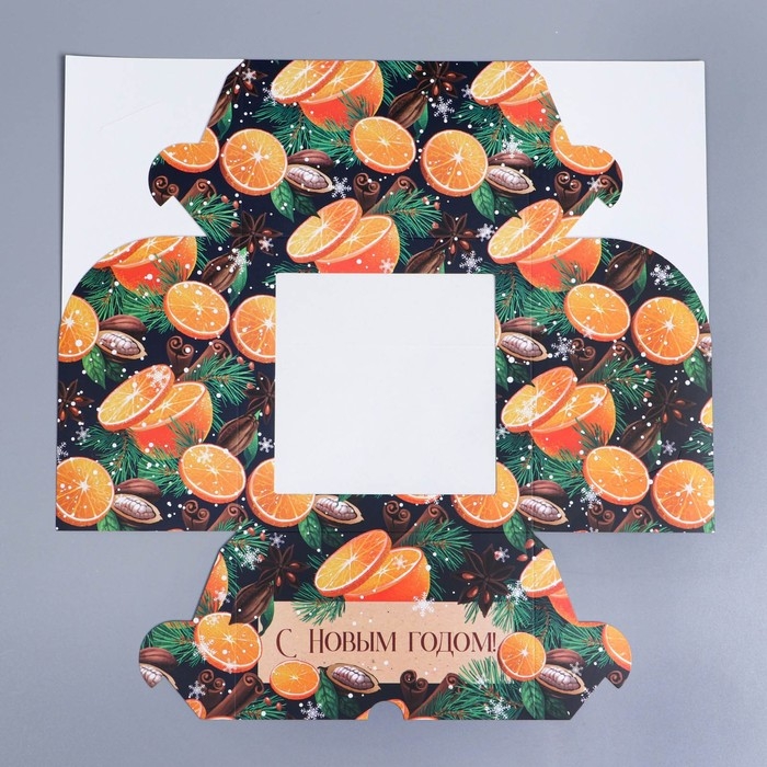 Коробка складная на 4 капкейков с окном &laquo;Пряности&raquo;, 16 х 16 х 10 см, Новый год