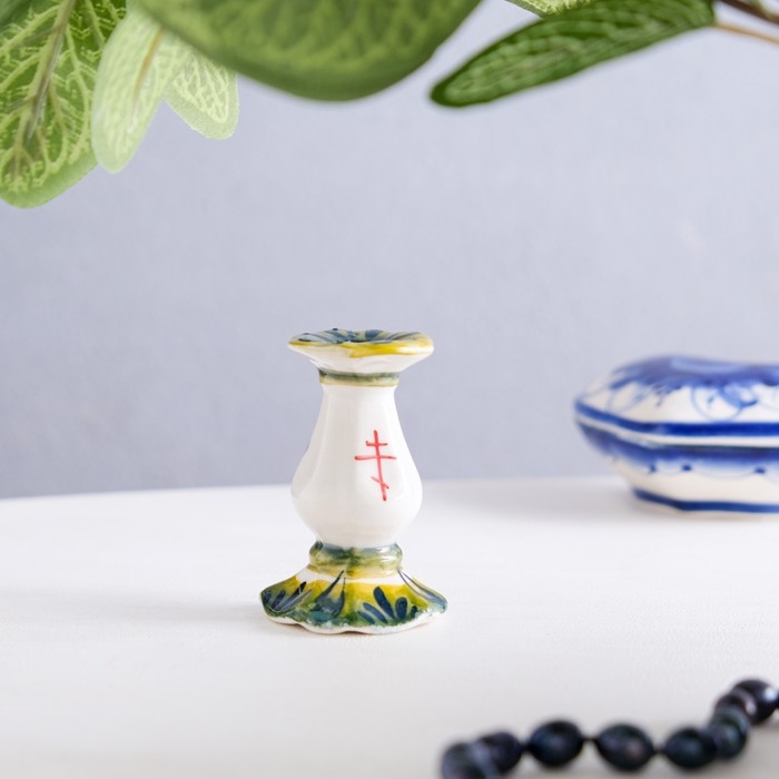 Подсвечник гжель «Церковный» , цветной, керамика, Подсвечник гжель «Церковный» , цветной, керамика,