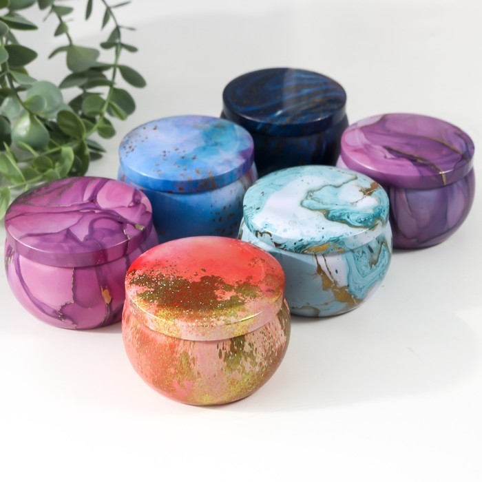 Шкатулка металл круглая Шкатулка металл круглая "Цветной мрамор с золотыми трещинками" МИКС 5х7х7 см