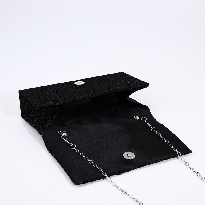 Сумка-клатч на магните, длинная цепь, цвет чёрный