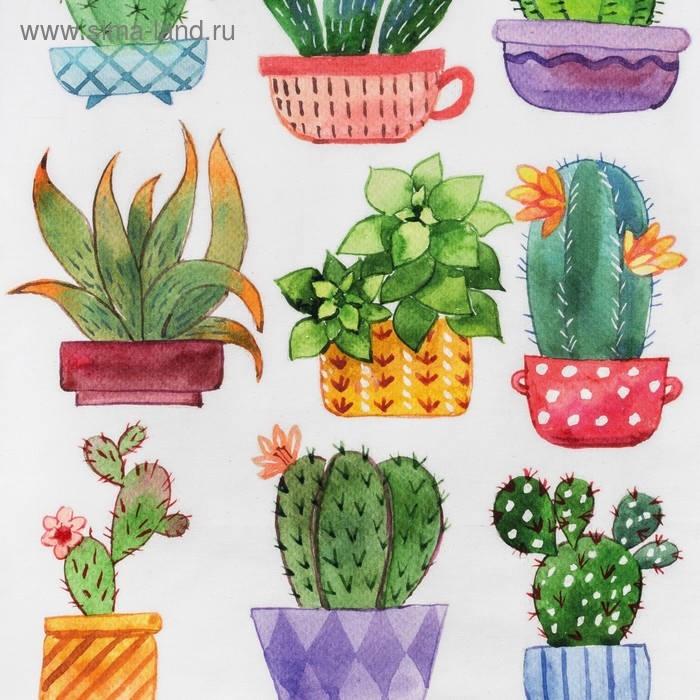 Полотенце "Этель" Кактусы 40х73 см, 100% хлопок, саржа 190 гр/м2