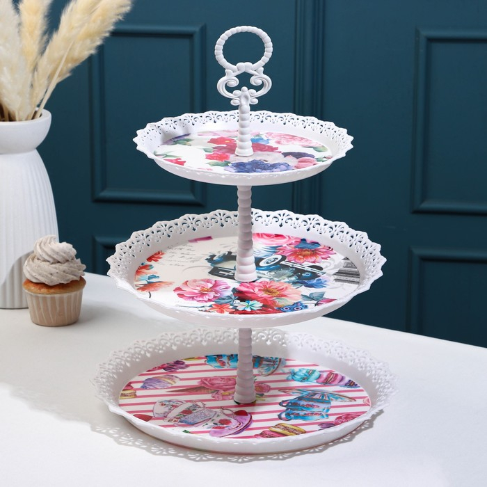 Этажерка-фруктовница круглая Доляна &laquo;Ажур&raquo;, 3 яруса, 20/26/29,5 см, цвет МИКС