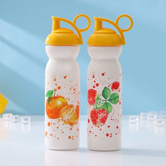 Бутылка для воды пластиковая &laquo;Фрукты&raquo;, 680 мл, 9&times;7,1&times;26,7 см, цвет МИКС