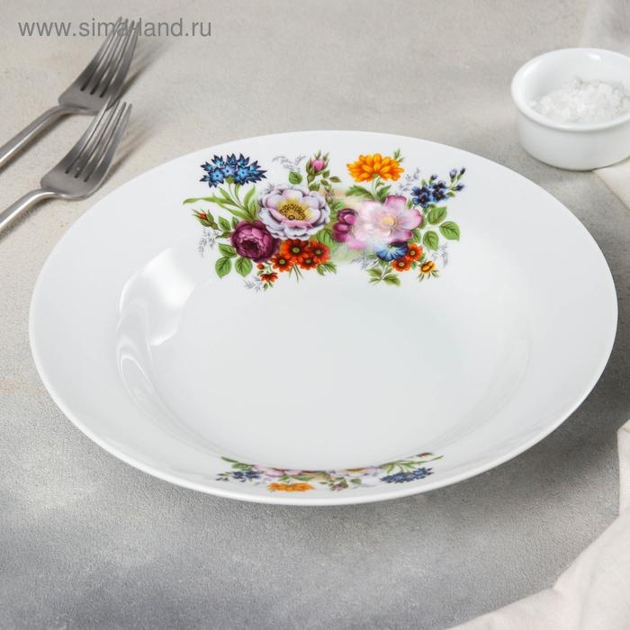 Тарелка фарфоровая глубокая «Букет цветов», 500 мл, d=24 см, цвет белый Тарелка фарфоровая глубокая «Букет цветов», 500 мл, d=24 см, цвет белый