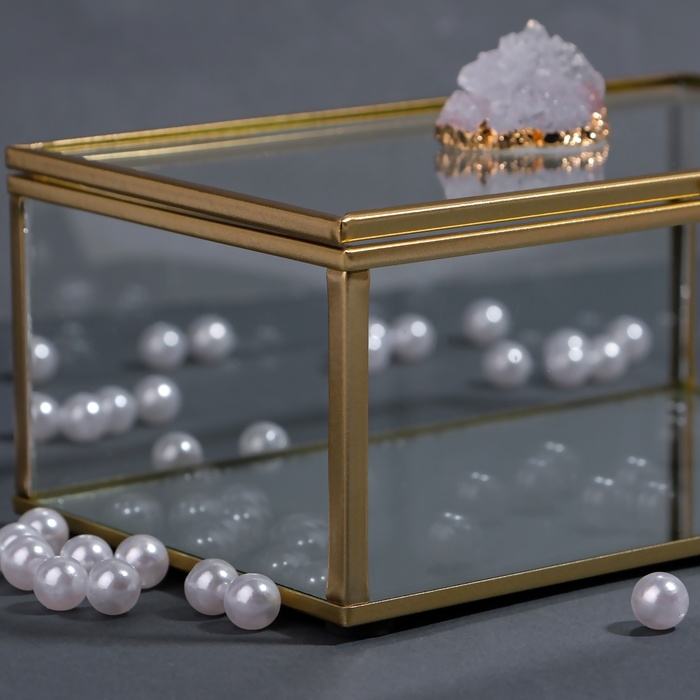 Органайзер для хранения &laquo;MOUNTAINS&raquo;, с крышкой, стеклянный, с зеркальным дном, 1 секция, 17 &times; 10,5 &times; 7 см, цвет прозрачный/медный