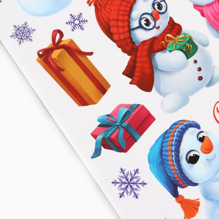 Наклейки новогодние, интерьерные «Снеговички», 29.7 х 42 см, Новый год Наклейки новогодние, интерьерные «Снеговички», 29.7 х 42 см, Новый год