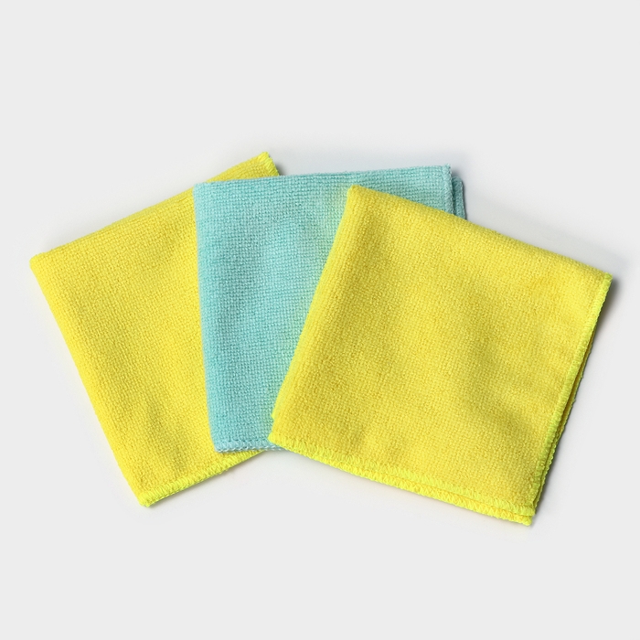 Салфетки универсальные Доляна, 220 г/м&sup2;, 3 шт, 30&times;30 см, микрофибра, с оверлоком, цвет МИКС