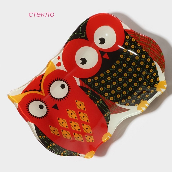 Блюдо сервировочное стеклянное Доляна «Задумчивые совы», 18×13,1×1,9 см, цвет красный Блюдо сервировочное стеклянное Доляна «Задумчивые совы», 18×13,1×1,9 см, цвет красный