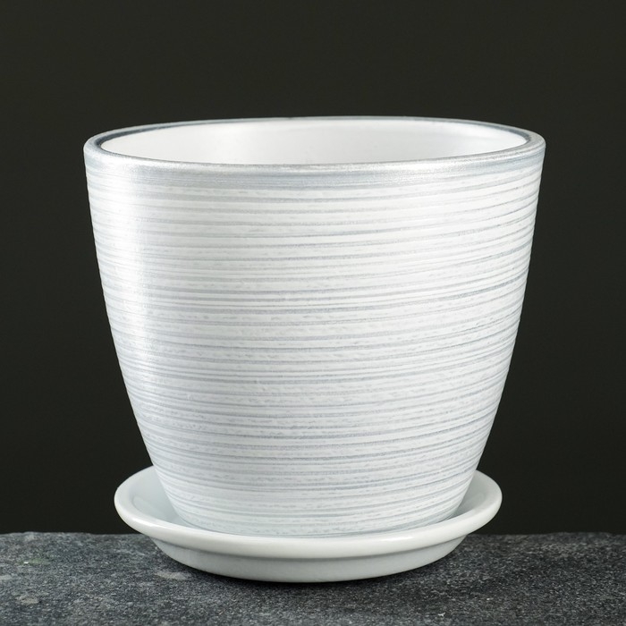 Горшок цветочный "Бутон" роспись  серебро 0,9 л