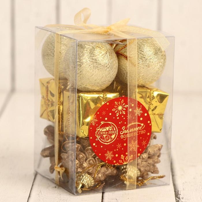 Набор украшений пластик 12 шт "Сочельник" (4 шара, 4 подарка, 4 шишки) микс
